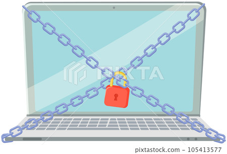 Laptop computer are bound with chains and locked with padlock flat style. Computer security concept Laptop computer are bound with chains and locked with padlock flat style. Computer security concept 105413577