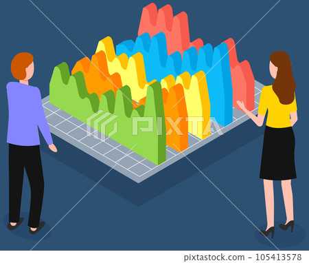 Employees analyze statistical indicators, business data. Characters work with marketing research 105413578