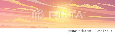 Abstract clear sky background sun shines with bright rays soft light effect, bright magic radiance 105413583