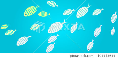 Underwater ocean world with exotic fishes. Ocean bottom with marine life, school of tropical fish 105413644