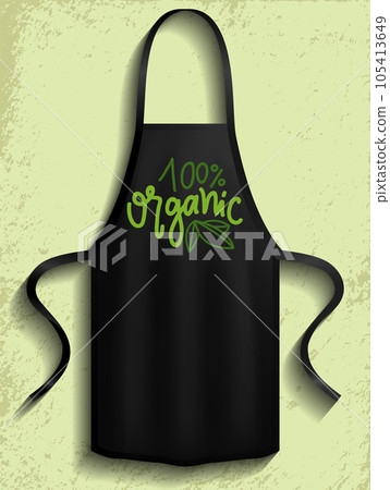 Black apron, chef clothing with organic logo. Cooking food with natural ingredients concept 105413649