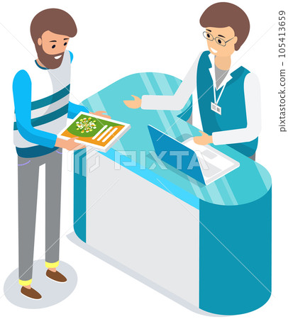 Sales representative company manager working at computer and offering to buy product from firm Sales representative company manager working at computer and offering to buy product from firm 105413659