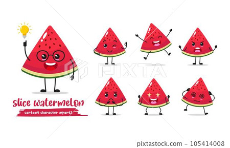 funny slice watermelon cartoon with many expressions. different Fruit activity vector illustration flat design. smart watermelon for children story book. funny slice watermelon cartoon with many expressions. different Fruit activity vector illustration flat design. smart watermelon for children story book. 105414008