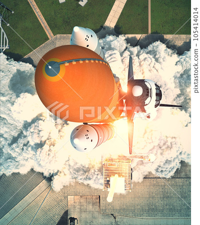 Launch Of Space Shuttle. Aerial View. 105414014