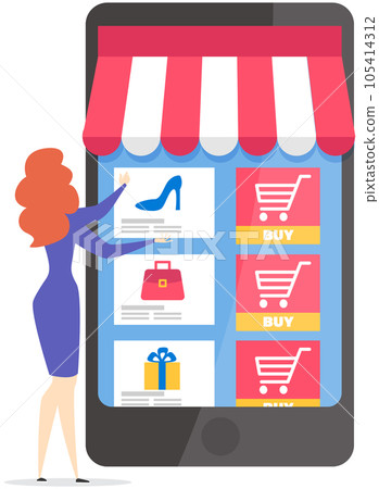 Young woman surfing internet, communicating by phone and shopping online. E-commerse concept 105414312
