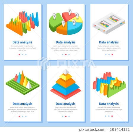 Analyze statistical indicators, business data. Work with marketing research. Data analysis isometric Analyze statistical indicators, business data. Work with marketing research. Data analysis isometric 105414321