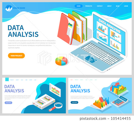 Analyze statistical indicators, business data. Work with marketing research. Data analysis isometric 105414455