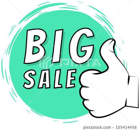 Big sale banner. Sale and discounts. Vector illustration white text and hand on black background Big sale banner. Sale and discounts. Vector illustration white text and hand on black background 105414456