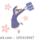 Jumping schoolgirls and cherry blossoms 105414947