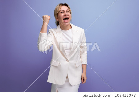 smart successful young blond career woman in white elegant jacket and skirt smart successful young blond career woman in white elegant jacket and skirt 105415078