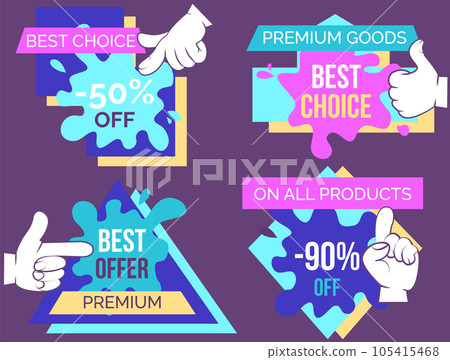 Big sale banner. Sale and discounts. Big discount with human hand pointing to advertising phrase 105415468