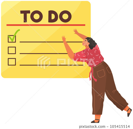 Checking on to do list. Businesswoman notes completed tasks in application puts marks in schedule Checking on to do list. Businesswoman notes completed tasks in application puts marks in schedule 105415514