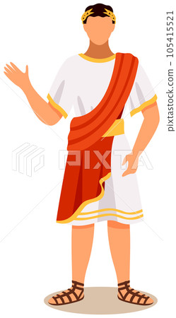 Man dressed as roman emperor wearing white tunic draped with red cape, head of european country Man dressed as roman emperor wearing white tunic draped with red cape, head of european country 105415521