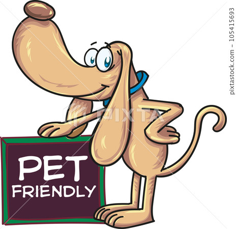 Pet friendly signboard with dog mascot cartoon Pet friendly signboard with dog mascot cartoon 105415693