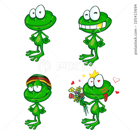 illustration of a set of cute cartoon green frog set illustration of a set of cute cartoon green frog set 105415694