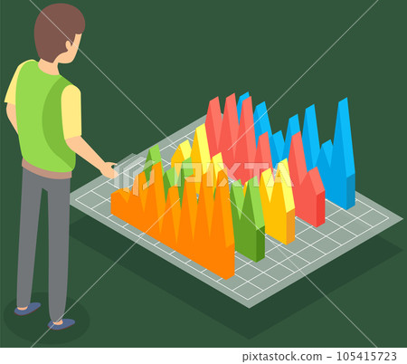 Employees analyze statistical indicators, business data. Characters work with marketing research 105415723