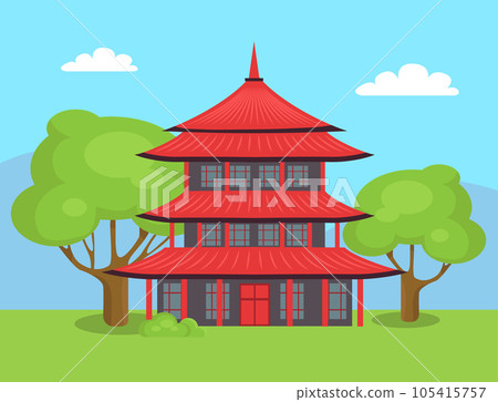 Asian or Chinese building or temple in traditional style isolated on white. Pagoda ancient house Asian or Chinese building or temple in traditional style isolated on white. Pagoda ancient house 105415757