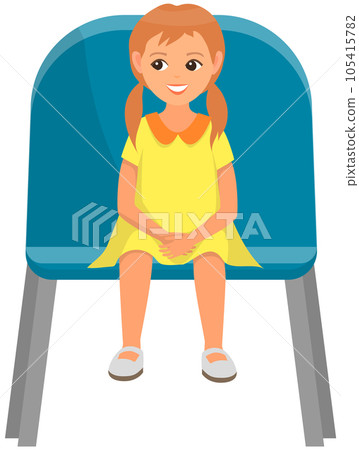 Girl sitting on chair and watching show. Toddler in audience, little spectator sits on viewer place 105415782