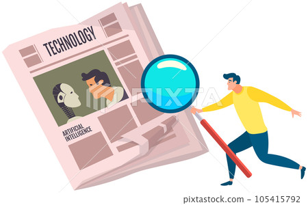 Vintage newspaper of technology. News articles newsprint magazine old design. Printing text in preess 105415792