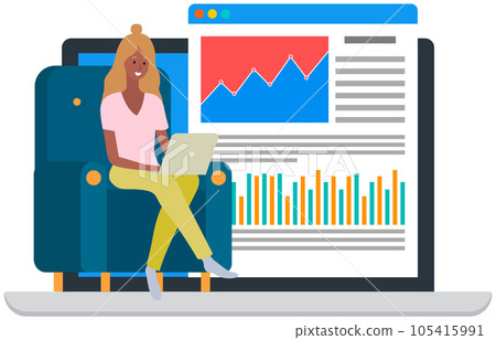 Employees analyze statistical indicators, business data. Characters work with marketing research 105415991