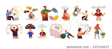 Mind behavior concept. Creative thinking. People with different mental mindset types or models creative 105416037