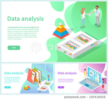 Employees analyze statistical indicators, business data. Characters work with marketing research Employees analyze statistical indicators, business data. Characters work with marketing research 105416038