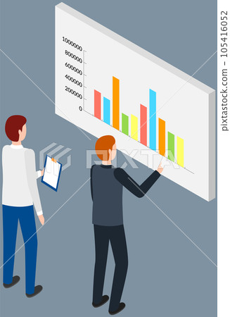 Analyze statistical indicators, business data. Work with marketing research. Data analysis isometric 105416052