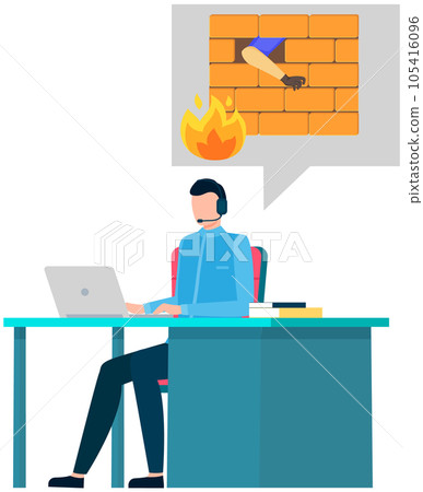 Man is plotting to hack computer protection system. Cyber attacker trying to crack software Man is plotting to hack computer protection system. Cyber attacker trying to crack software 105416096