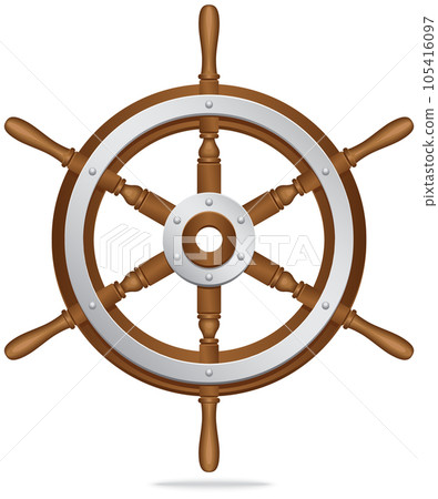 Wooden steering wheel for ship on white background. Rudder for boat control. Adventure sea trip Wooden steering wheel for ship on white background. Rudder for boat control. Adventure sea trip 105416097
