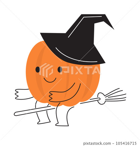Pumpkin with Witch costume . Halloween cartoon character . Vector . 105416715