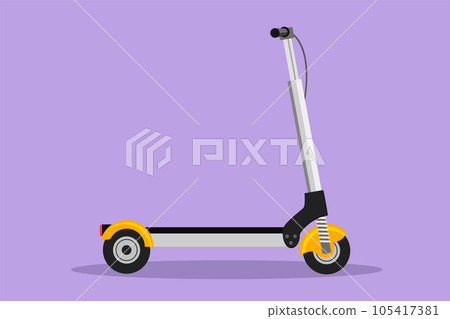 Character flat drawing electric scooter logo, label, flyer, sticker, card, icon, symbol. Sustainable transport. Kick scooter. Eco transportation for urban lifestyle. Cartoon design vector illustration 105417381