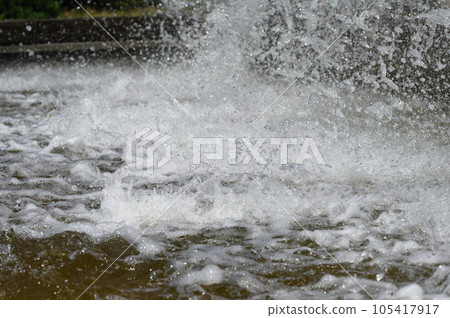 Water sprays in a sunny day close-up. 105417917