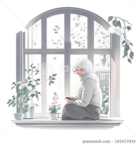 Grandma sits by the window. Grandma sits by the window. 105417935