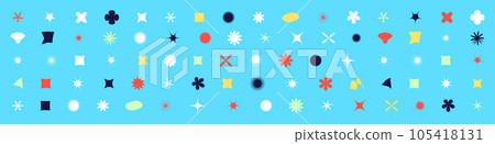 Geometric shapes, star symbols, flower design in Y2K retro style. Abstract graphic stickers and figures, icons. Flat vector illustrations isolated background. Geometric shapes, star symbols, flower design in Y2K retro style. Abstract graphic stickers and figures, icons. Flat vector illustrations isolated background. 105418131
