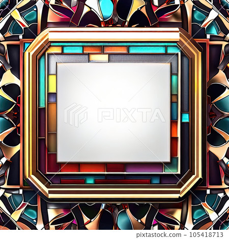 Abstract design of blank luxury frame with colorful mosaic tiles around it. Abstract design of blank luxury frame with colorful mosaic tiles around it. 105418713