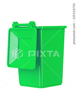 A new unbox green large plastic bin isolated on white background. A new unbox green large plastic bin isolated on white background. 105418720
