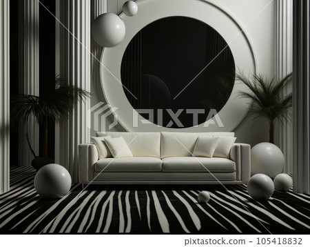 Home interior black and white futuristic design. 3D visualization AI 105418832