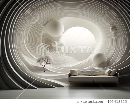 Home interior white futuristic design. 3D visualization AI 105418833