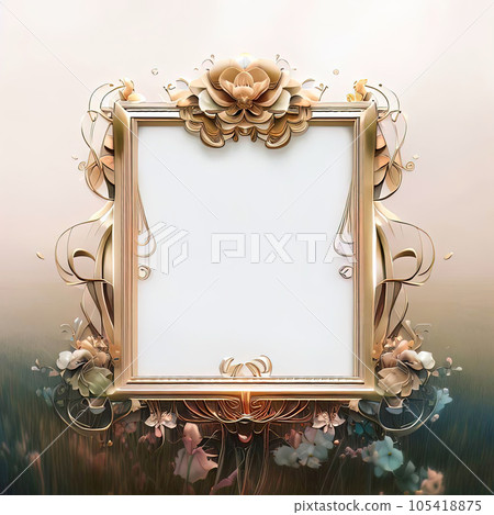 Abstract design of blank luxury frame with floral papper cut around it 105418875