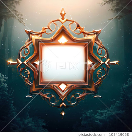 Abstract design of blank luxury frame with snowflake in forest around it. Abstract design of blank luxury frame with snowflake in forest around it. 105419068