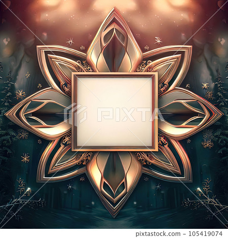Abstract design of blank luxury frame with snowflake in forest around it. Abstract design of blank luxury frame with snowflake in forest around it. 105419074