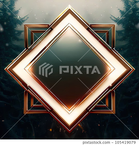 Abstract design of blank luxury frame with snowflake in forest around it. 105419079