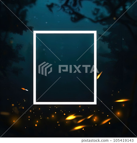 Abstract design of frame with firefly in forest around it. 105419143