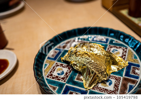 Nodoguro sushi with gold leaf from a sushi restaurant in front of Kanazawa Station 105419798