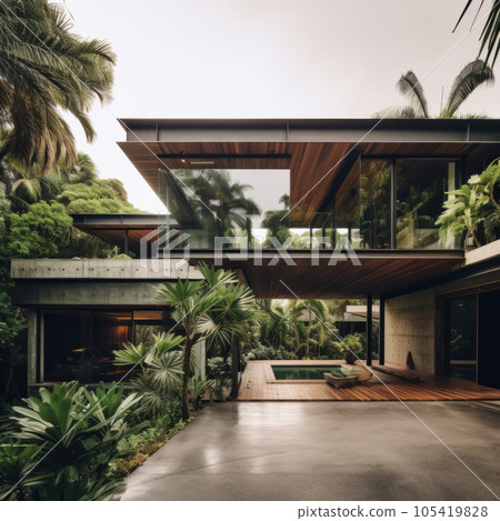 Modern luxury house concrete wood Modern luxury house concrete wood 105419828