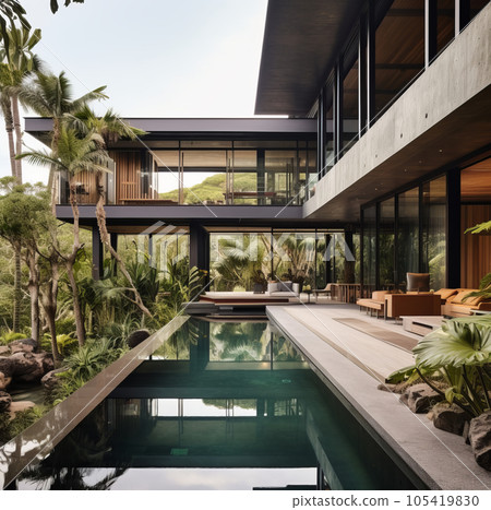 Modern luxury house concrete wood Modern luxury house concrete wood 105419830