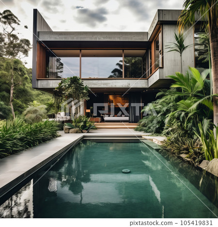 Modern luxury house concrete wood Modern luxury house concrete wood 105419831
