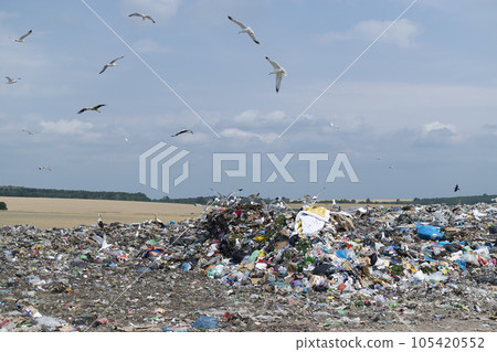 Pollution concept. Garbage pile in trash dump or landfill Pollution concept. Garbage pile in trash dump or landfill 105420552