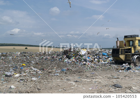 Pollution concept. Garbage pile in trash dump or landfill Pollution concept. Garbage pile in trash dump or landfill 105420553