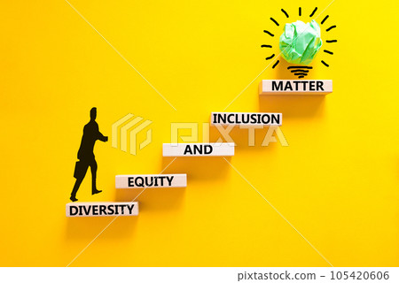 DEI Diversity equity inclusion matter symbol. Concept words DEI diversity equity and inclusion matter on wooden block. Beautiful yellow background. Business diversity equity inclusion matter concept. DEI Diversity equity inclusion matter symbol. Concept words DEI diversity equity and inclusion matter on wooden block. Beautiful yellow background. Business diversity equity inclusion matter concept. 105420606